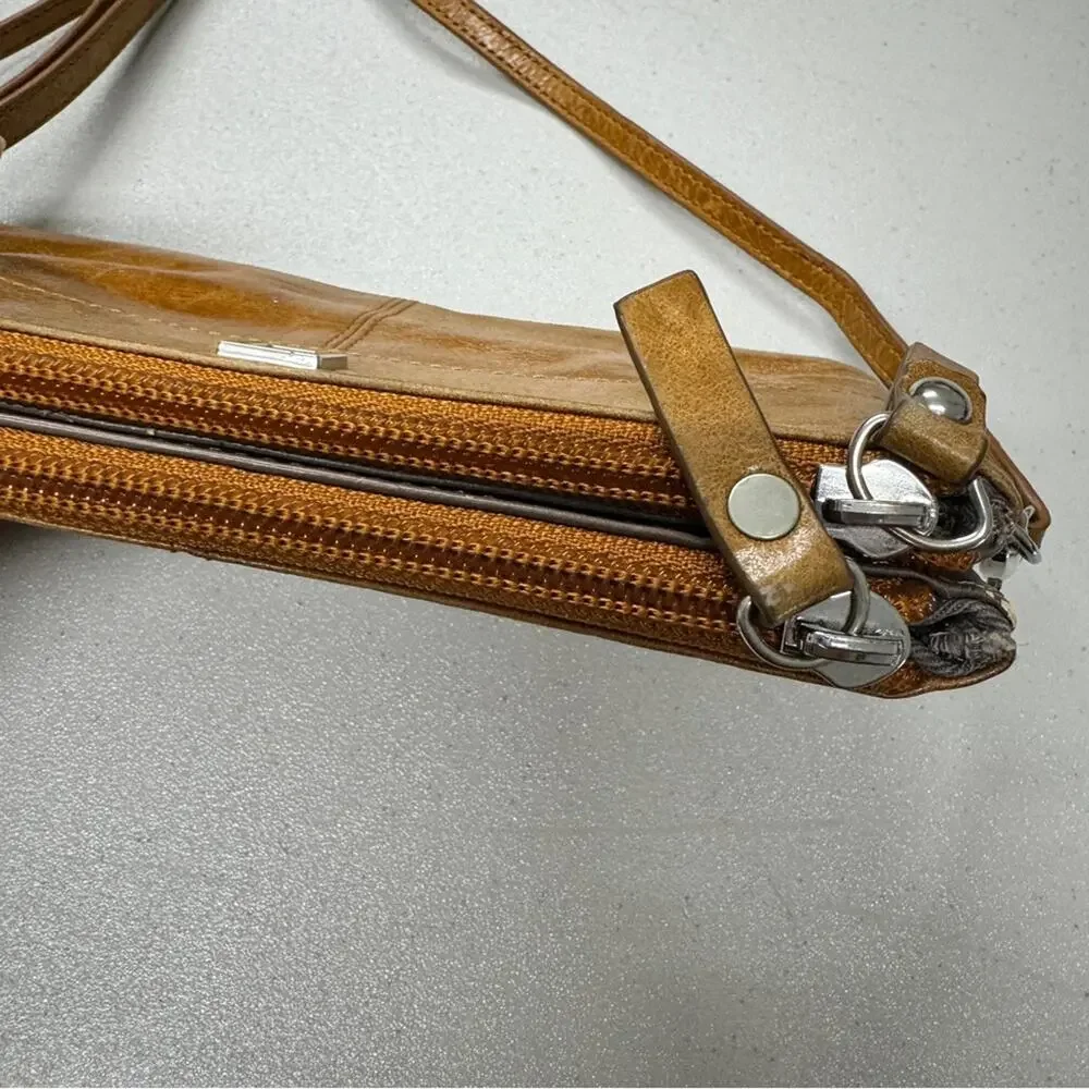 Lodis Tan Leather Crossbody Mini Handbag Purse Bag Womens Magnetic Closure